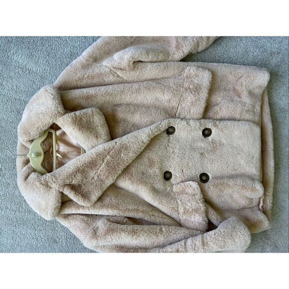 NWOT Free People Kate Faux Fur Double Breasted Teddy Coat Apricot Sz Sm $168 - Picture 8 of 8